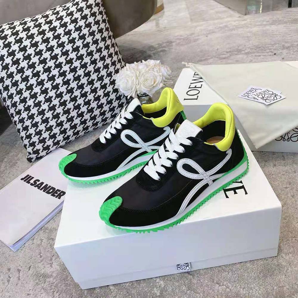 Loewe Women Flow Runner in Nylon and Suede-Black - Image 4