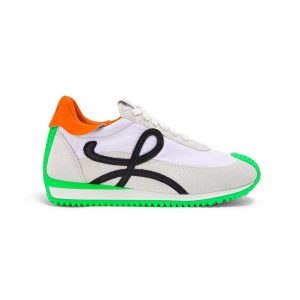 Loewe Women Flow Runner in Nylon and Suede-Lime