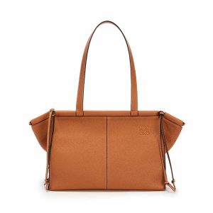 Loewe Women Small Cushion Tote Bag in Soft Grained Calfskin-Brown