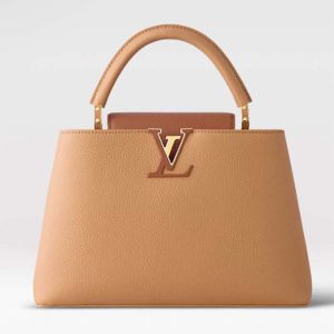 Louis Vuitton LV Women Capucines MM Handbag Arizona Brown Cognac Taurillon Cowhide Leather M23058