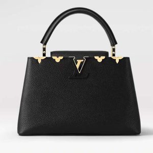 Louis Vuitton LV Women Capucines MM Handbag Black Taurillon Calf Leather M54663