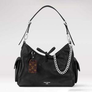 Louis Vuitton LV Women CarryAll Cargo PM Black Lambskin Cowhide Leather M24861