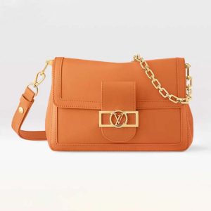 Louis Vuitton LV Women Dauphine Soft MM Handbag Apricot Calfskin Leather M25048