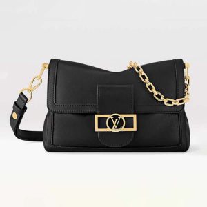 Louis Vuitton LV Women Dauphine Soft MM Handbag Black Calfskin Leather M25209