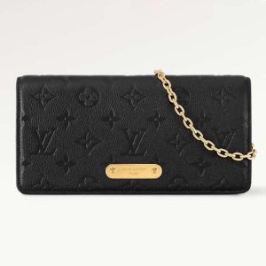 Louis Vuitton LV Women Wallet On Chain Lily Black Monogram Empreinte Embossed Supple Grained Cowhide Leather