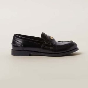 Miu Miu Women Brushed Leather Loafers-Black