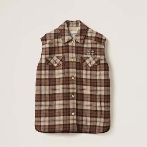 Miu Miu Women Check Blouson Vest with Embroidered Logo ML1022