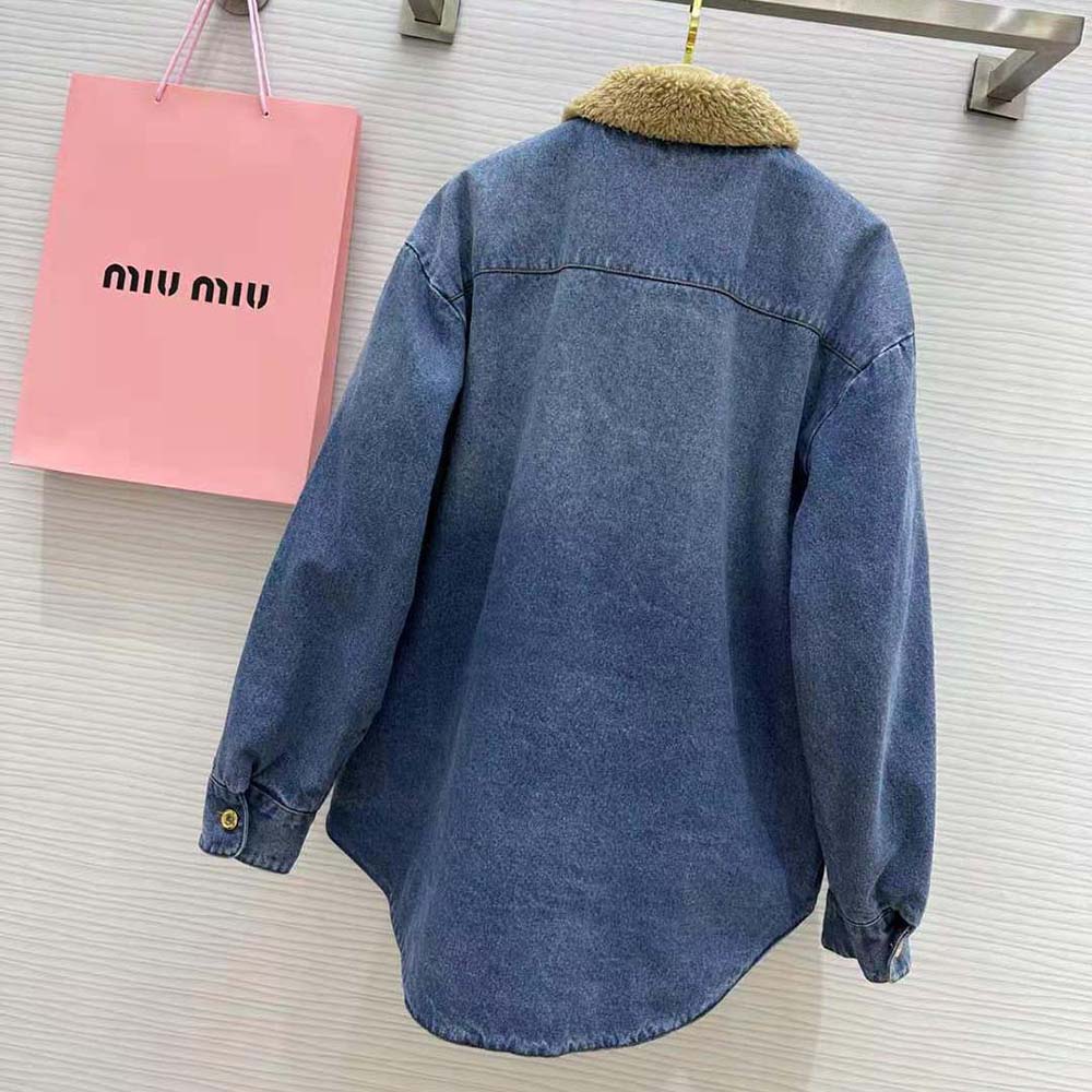 Miu Miu Women Embroidered Denim Blouson Jacket with Embroidered Logo - Image 3