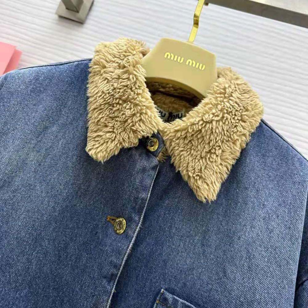 Miu Miu Women Embroidered Denim Blouson Jacket with Embroidered Logo - Image 6