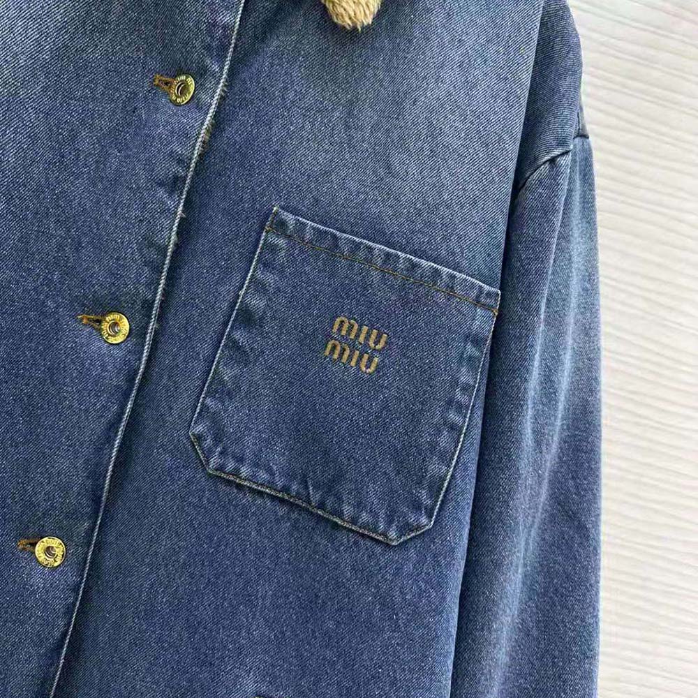 Miu Miu Women Embroidered Denim Blouson Jacket with Embroidered Logo - Image 7