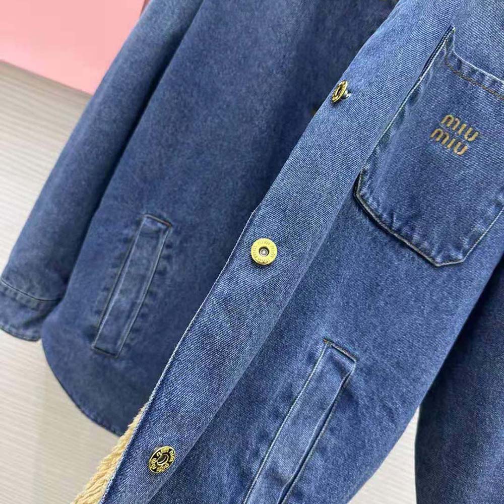 Miu Miu Women Embroidered Denim Blouson Jacket with Embroidered Logo - Image 10