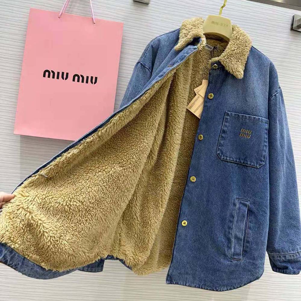 Miu Miu Women Embroidered Denim Blouson Jacket with Embroidered Logo - Image 5