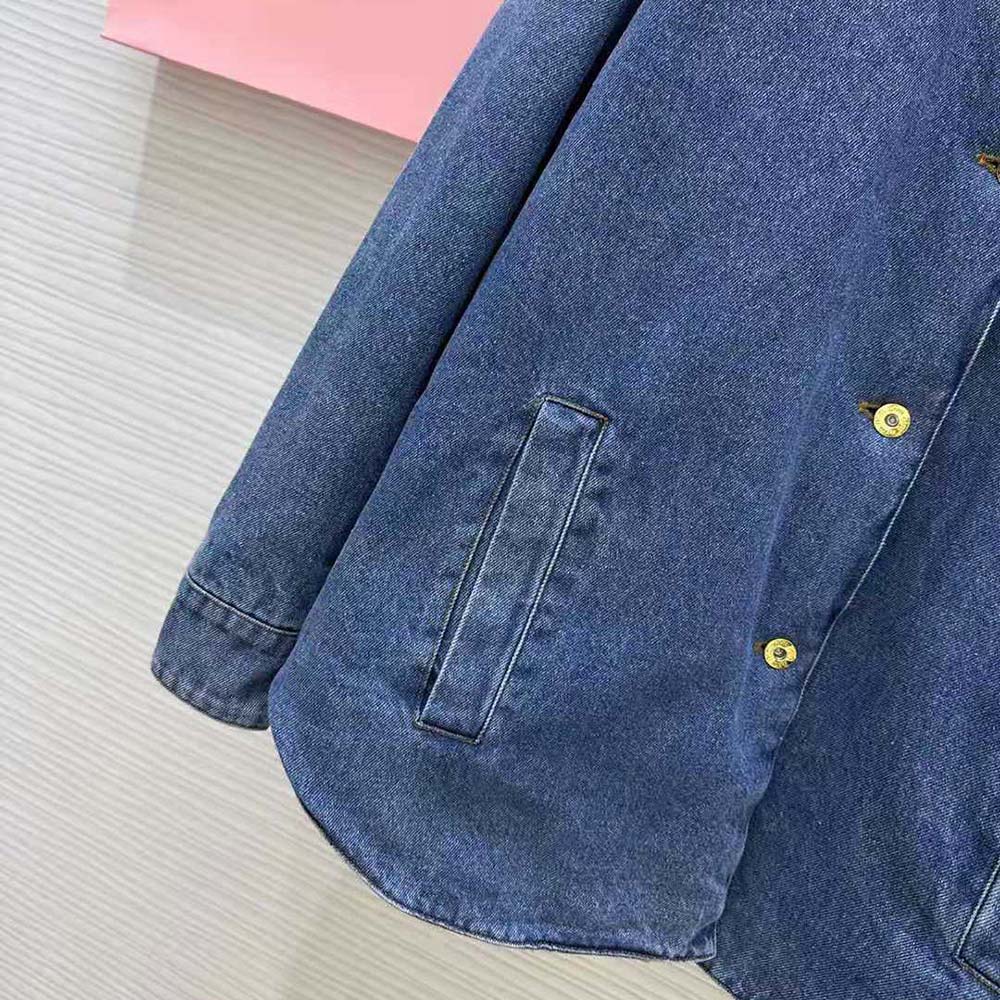 Miu Miu Women Embroidered Denim Blouson Jacket with Embroidered Logo - Image 9