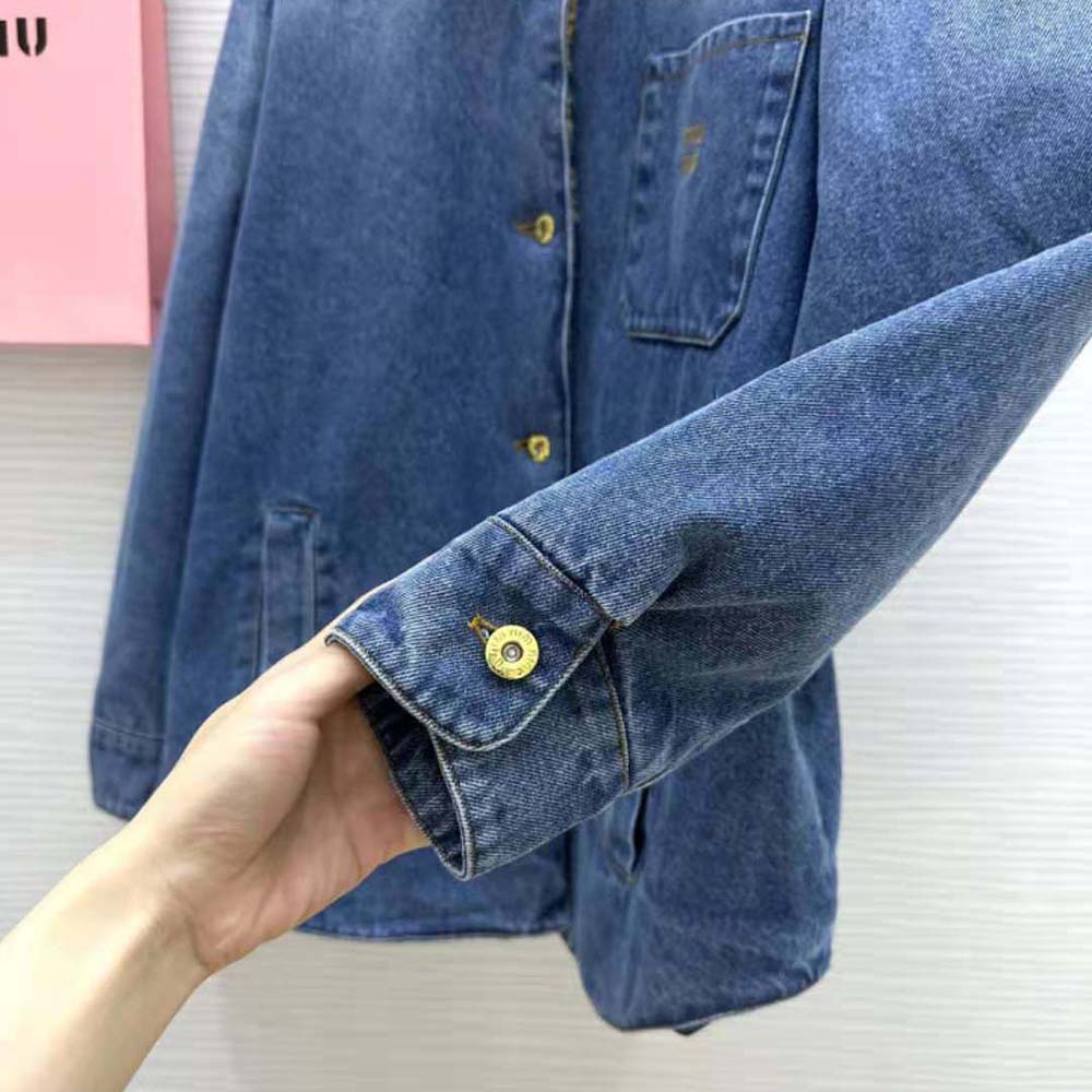 Miu Miu Women Embroidered Denim Blouson Jacket with Embroidered Logo - Image 8