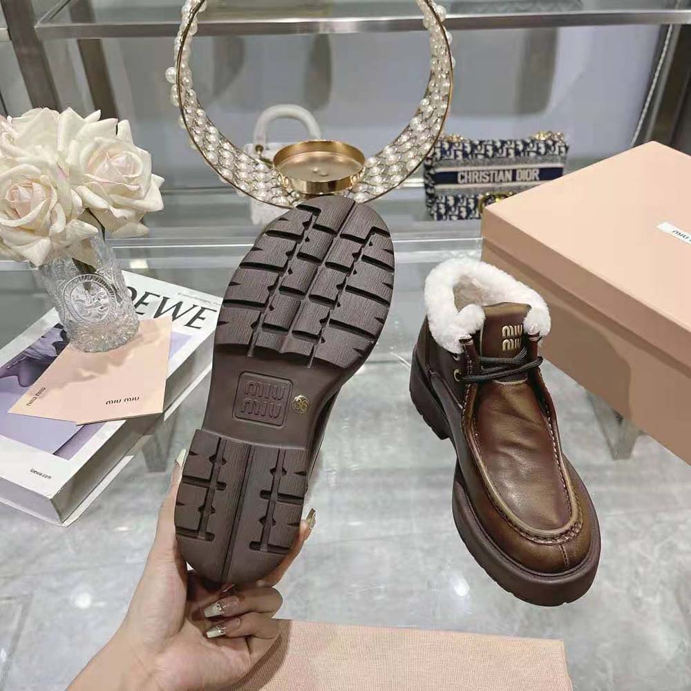 Miu Miu Women Fumé Leather Booties-Brown - Image 9