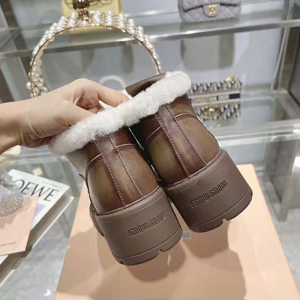 Miu Miu Women Fumé Leather Booties-Brown - Image 8