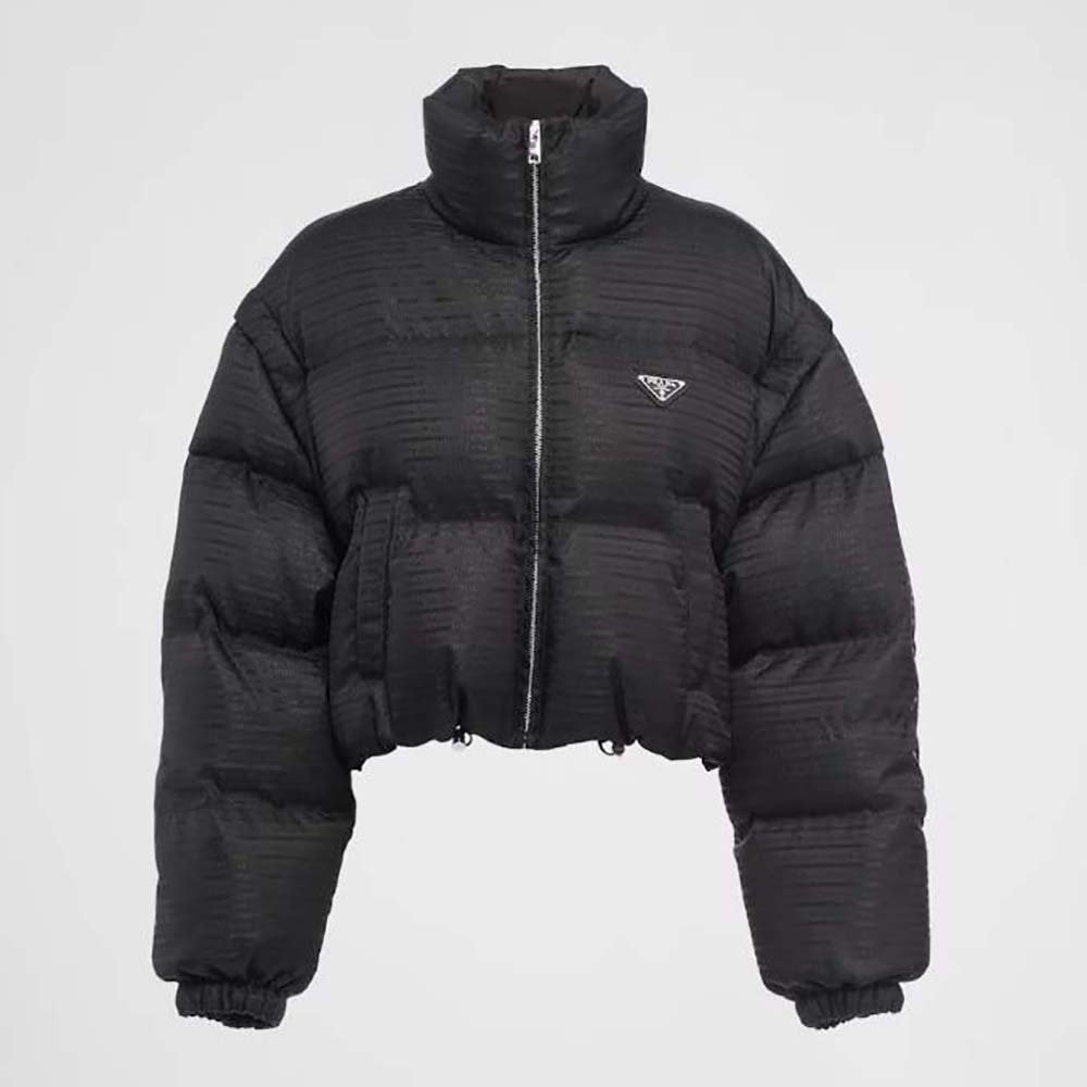 Prada Men Re-Nylon Cropped Hooded Down Jacket-Black