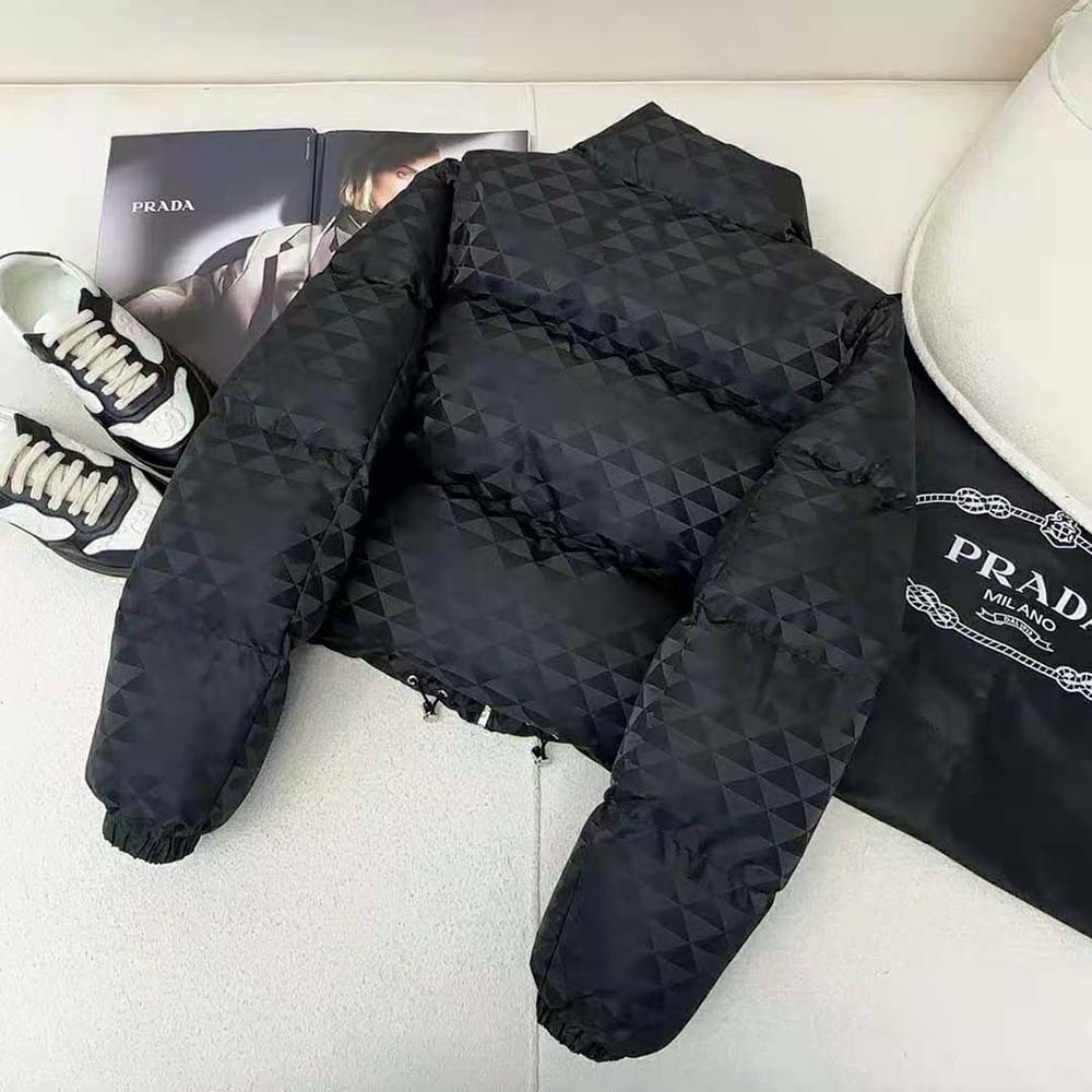 Prada Women Re-Nylon Cropped Hooded Down Jacket-Black - Image 3