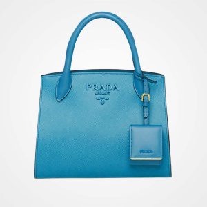 Prada Monochrome Handbag in Saffiano and Calf Leather-Aqua