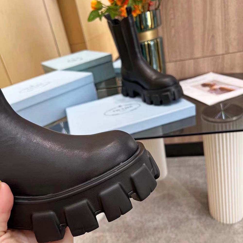 Prada Unisex Monolith Brushed Leather Chelsea Boots - Image 8