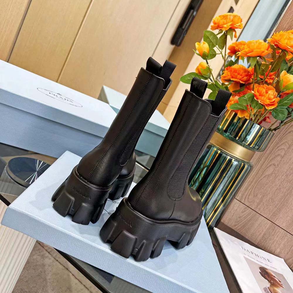 Prada Unisex Monolith Brushed Leather Chelsea Boots - Image 6