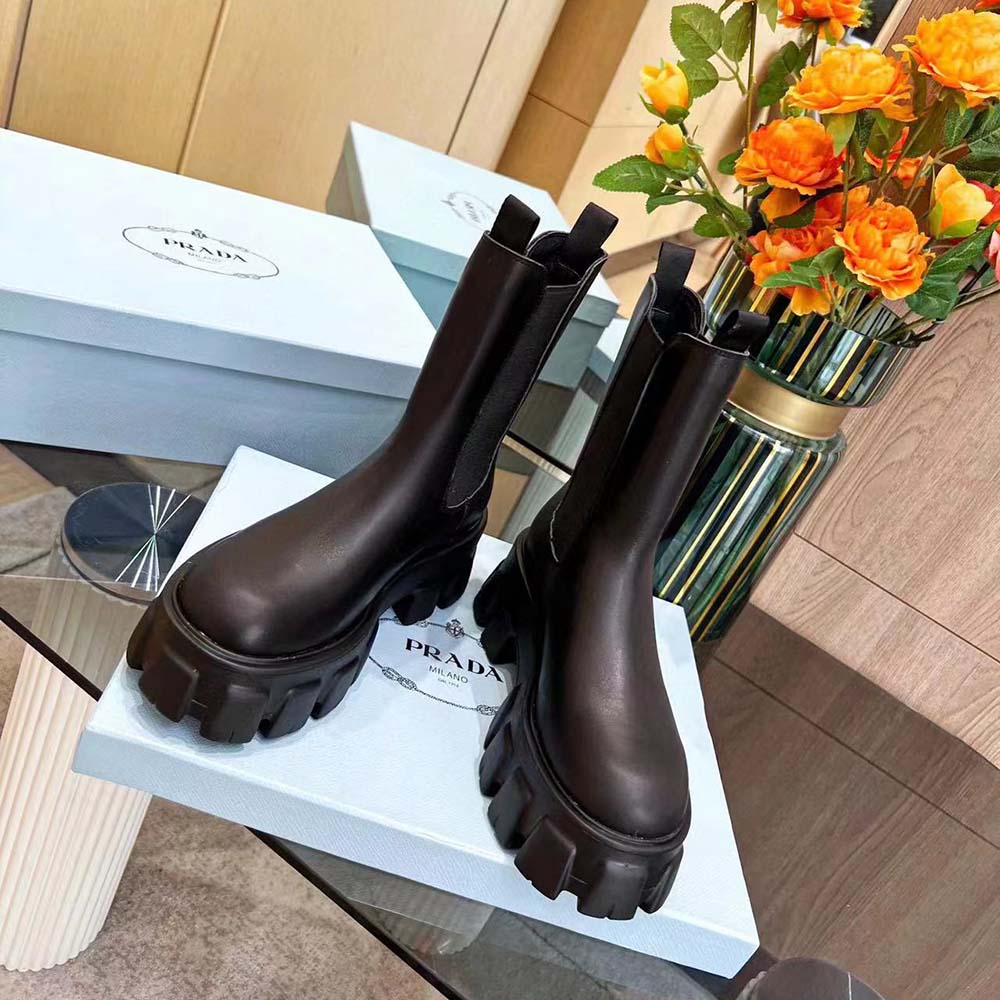 Prada Unisex Monolith Brushed Leather Chelsea Boots - Image 2