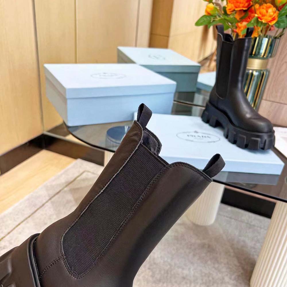 Prada Unisex Monolith Brushed Leather Chelsea Boots - Image 7