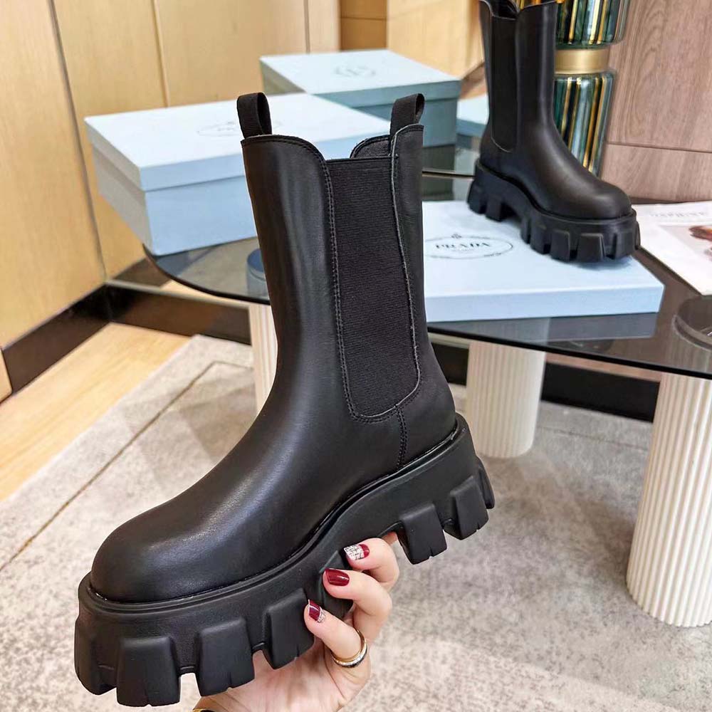 Prada Unisex Monolith Brushed Leather Chelsea Boots - Image 5