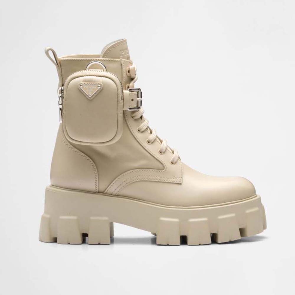 Prada Women Monolith Leather and Nylon Fabric Boots