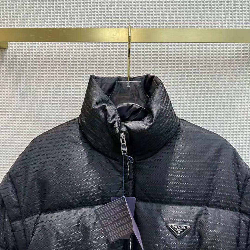 Prada Women Re-Nylon Cropped Hooded Down Jacket-Black - Image 4