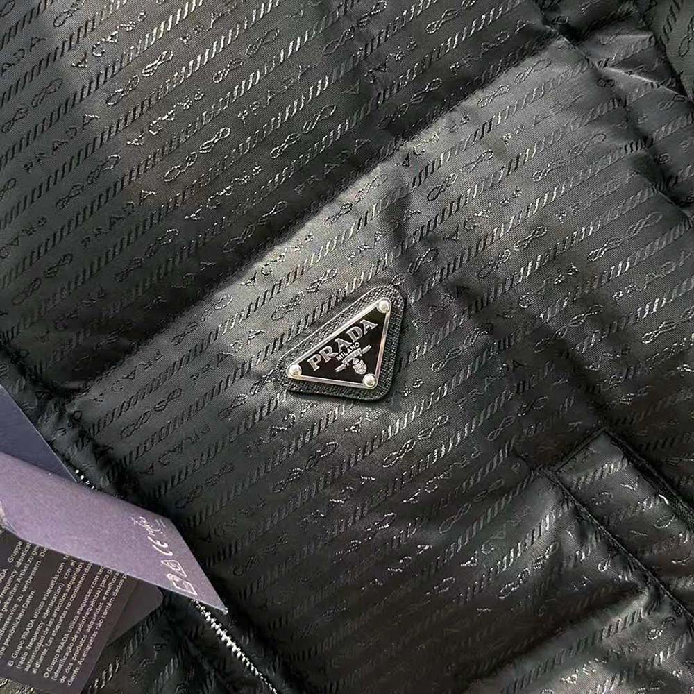 Prada Women Re-Nylon Cropped Hooded Down Jacket-Black - Image 7