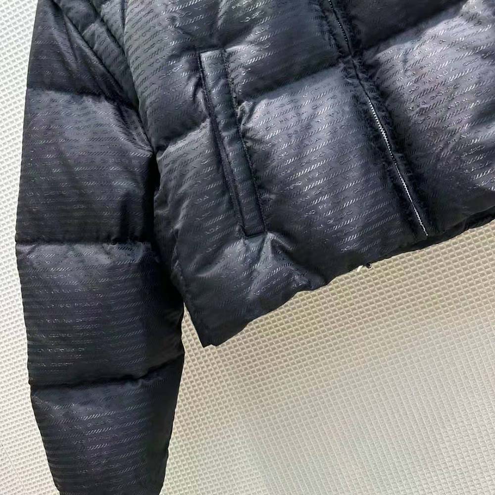 Prada Women Re-Nylon Cropped Hooded Down Jacket-Black - Image 6