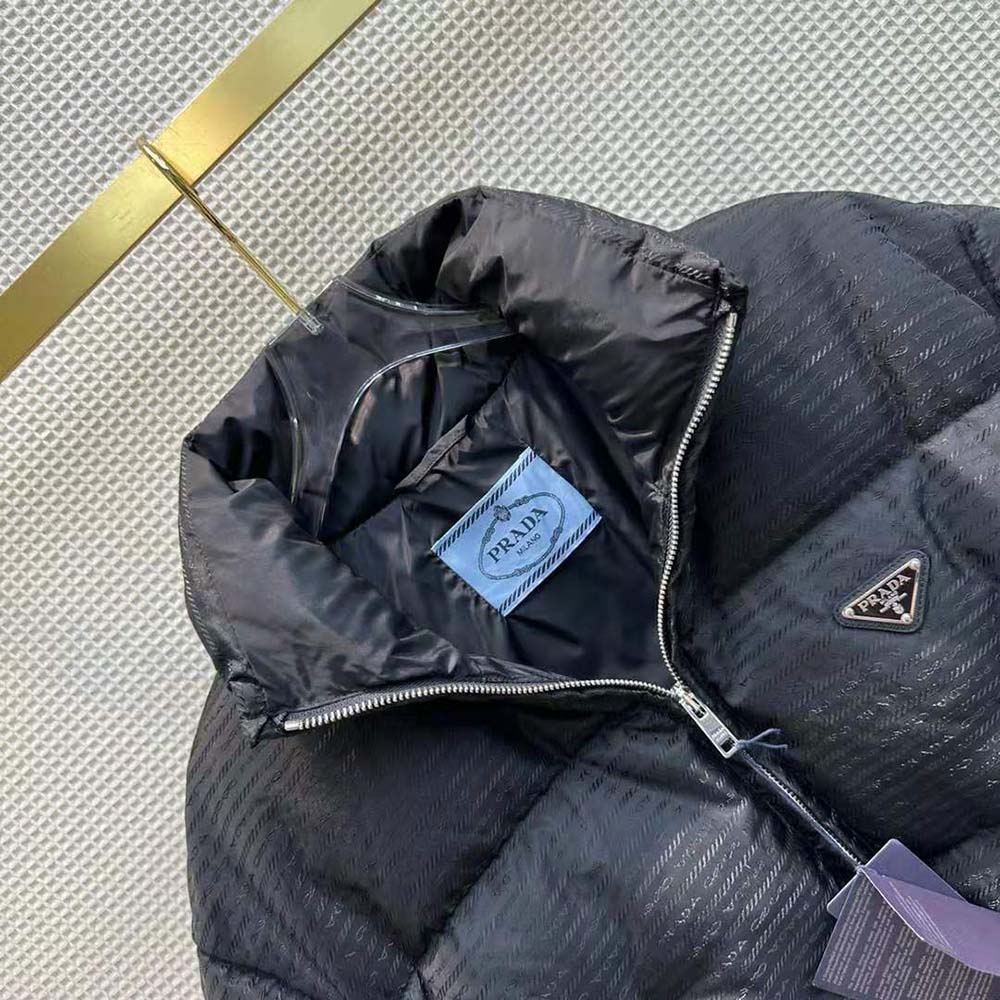 Prada Women Re-Nylon Cropped Hooded Down Jacket-Black - Image 5