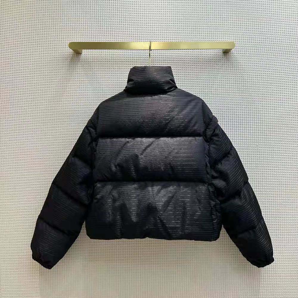 Prada Women Re-Nylon Cropped Hooded Down Jacket-Black - Image 3