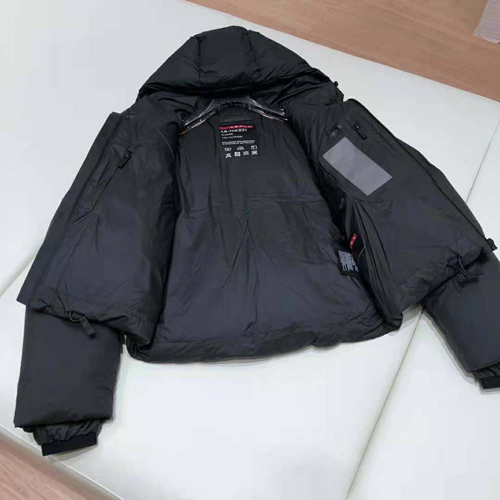 Prada Women Technical Nylon Puffer Jacket-Black - Image 4