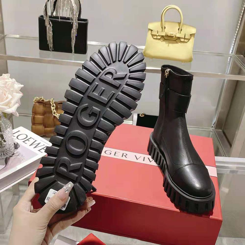 Roger Vivier Women Viv' Go-Thick Metal Buckle Stretch Ankle Boots in Soft Leather - Image 10