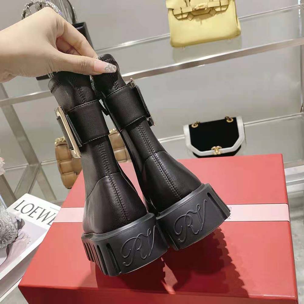 Roger Vivier Women Viv' Go-Thick Metal Buckle Stretch Ankle Boots in Soft Leather - Image 7