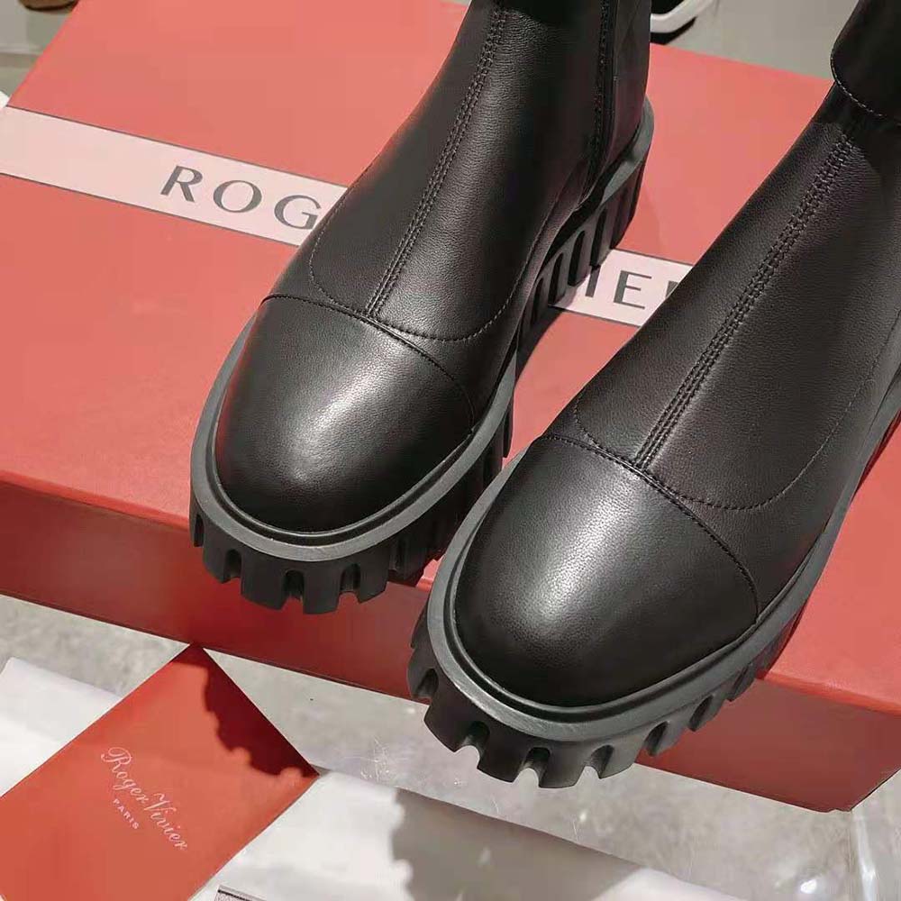 Roger Vivier Women Viv' Go-Thick Metal Buckle Stretch Ankle Boots in Soft Leather - Image 8