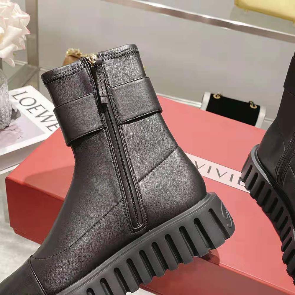 Roger Vivier Women Viv' Go-Thick Metal Buckle Stretch Ankle Boots in Soft Leather - Image 9