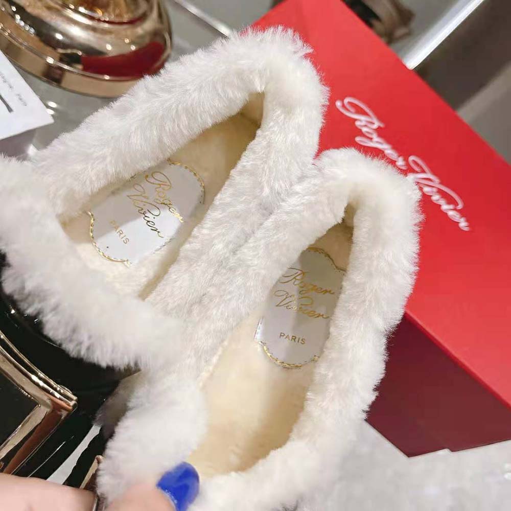 Roger Vivier Women Viv' Rangers Metal Buckle Fur Loafers in Patent Leather - Image 10
