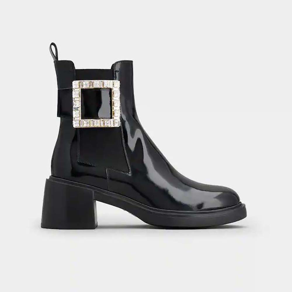 Roger Vivier Women Viv' Rangers Strass Buckle Chelsea Ankle Boots in Patent Leather