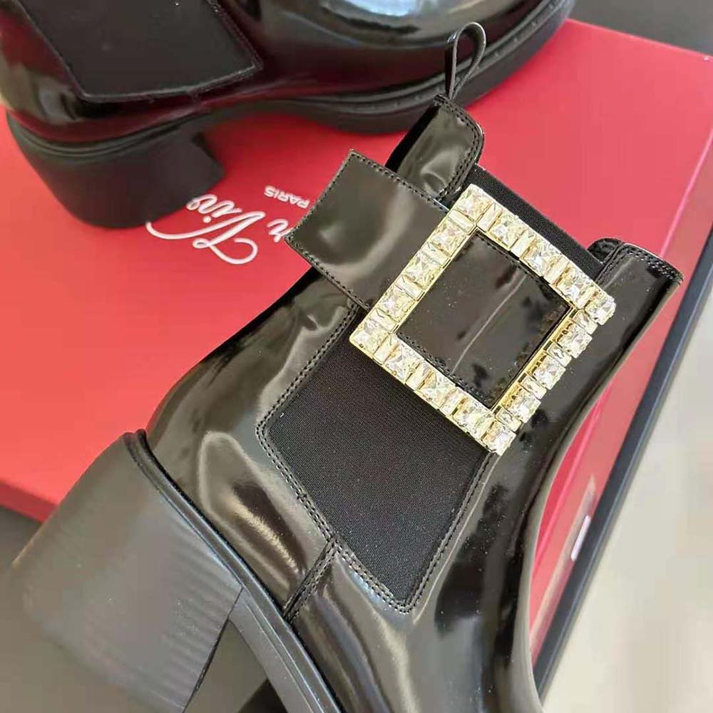 Roger Vivier Women Viv' Rangers Strass Buckle Chelsea Ankle Boots in Patent Leather - Image 8