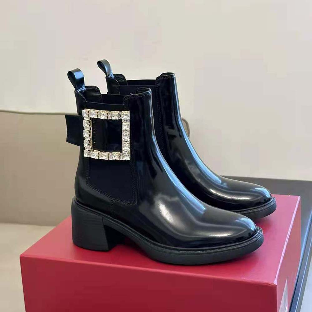 Roger Vivier Women Viv' Rangers Strass Buckle Chelsea Ankle Boots in Patent Leather - Image 2