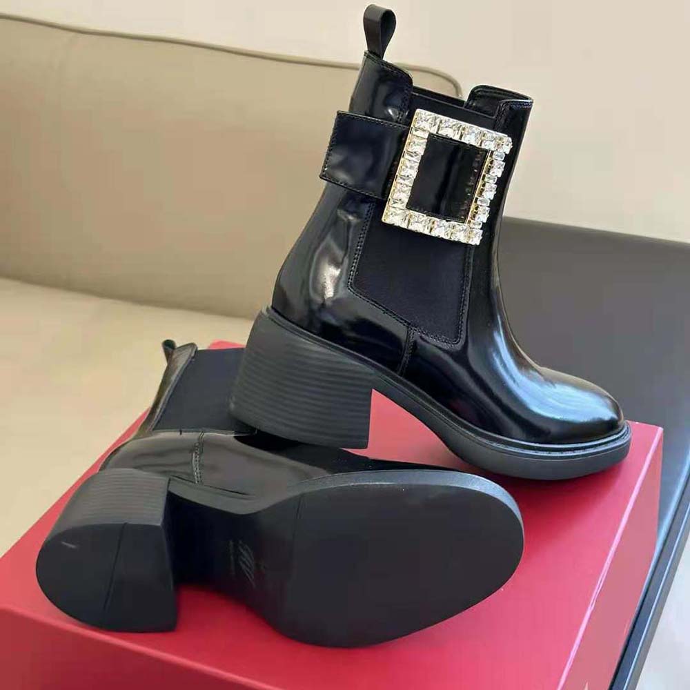 Roger Vivier Women Viv' Rangers Strass Buckle Chelsea Ankle Boots in Patent Leather - Image 6