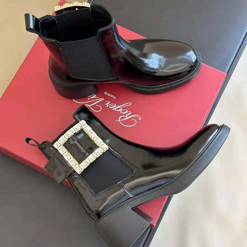 Roger Vivier Women Viv' Rangers Strass Buckle Chelsea Ankle Boots in Patent Leather - Image 7