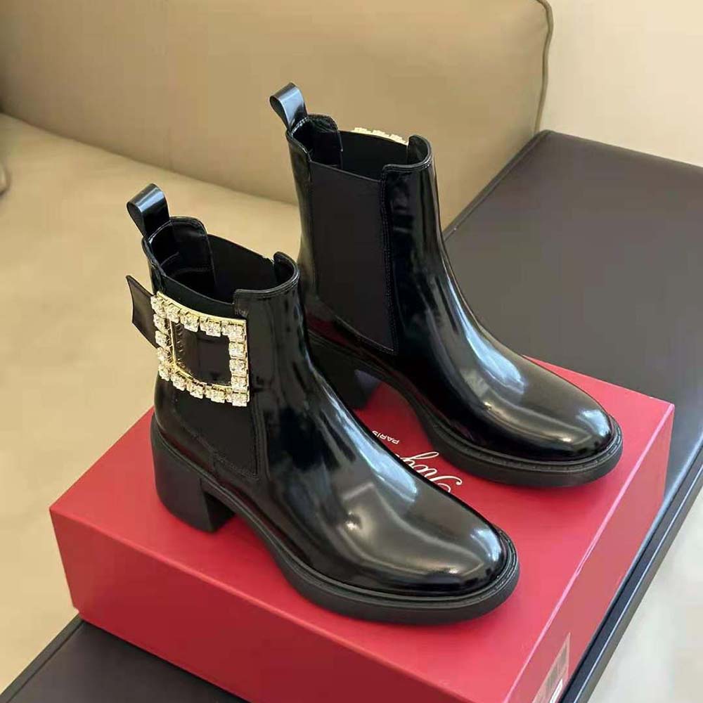 Roger Vivier Women Viv' Rangers Strass Buckle Chelsea Ankle Boots in Patent Leather - Image 3