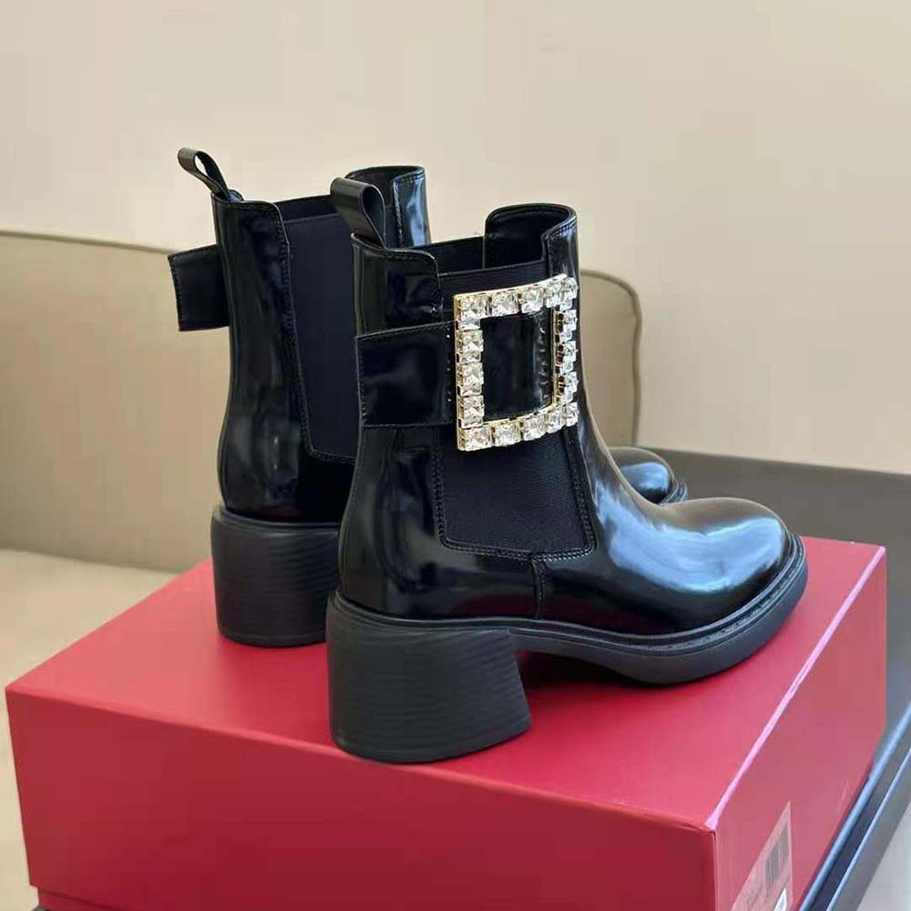 Roger Vivier Women Viv' Rangers Strass Buckle Chelsea Ankle Boots in Patent Leather - Image 4