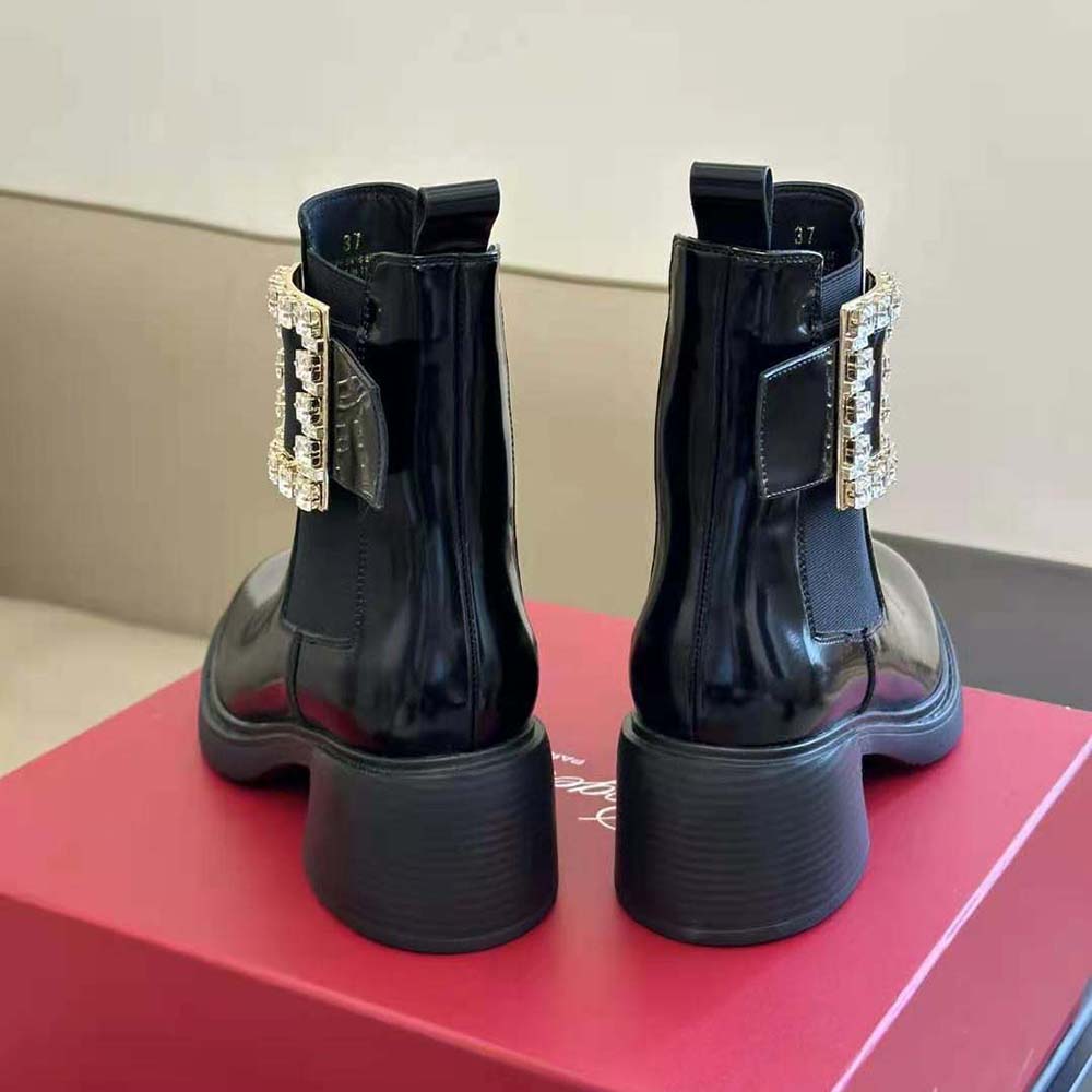 Roger Vivier Women Viv' Rangers Strass Buckle Chelsea Ankle Boots in Patent Leather - Image 5