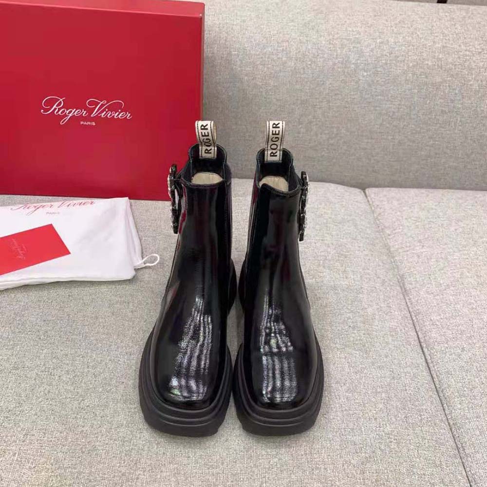 Roger Vivier Women Wallaviv Strass Buckle Chelsea Ankle Boots in Patent Leather - Image 2