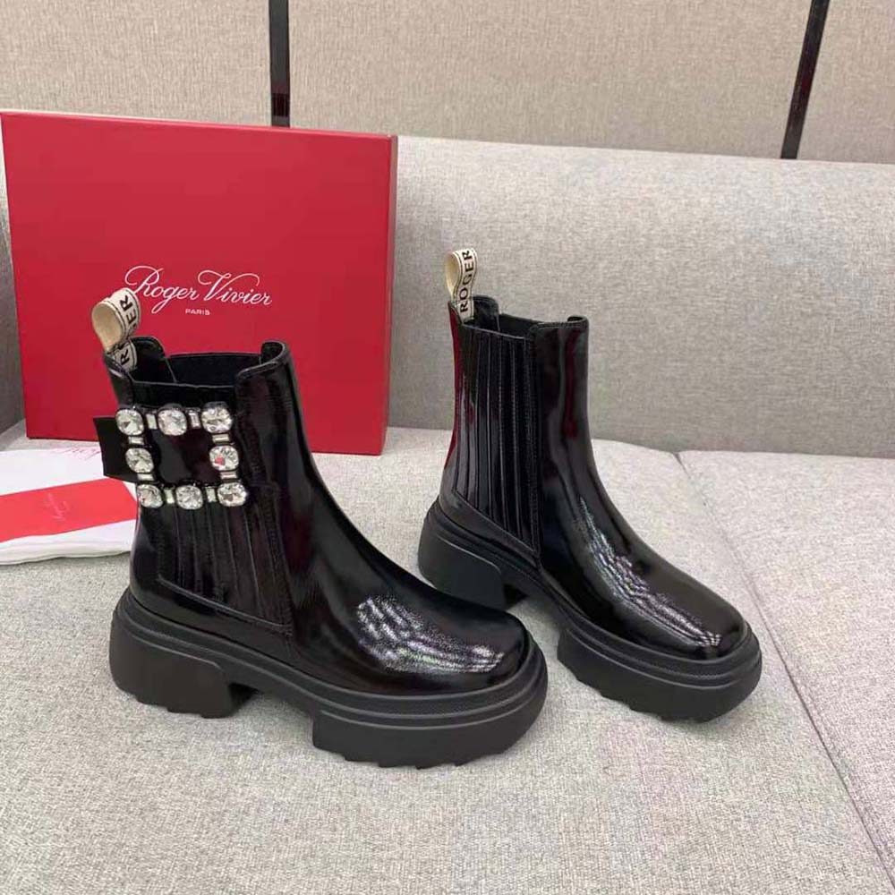 Roger Vivier Women Wallaviv Strass Buckle Chelsea Ankle Boots in Patent Leather - Image 3